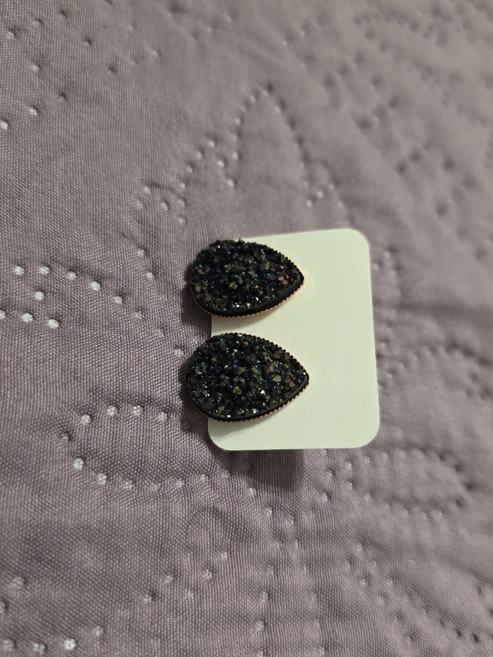 Source Unknown Black Druzy Teardrop Stud Earrings